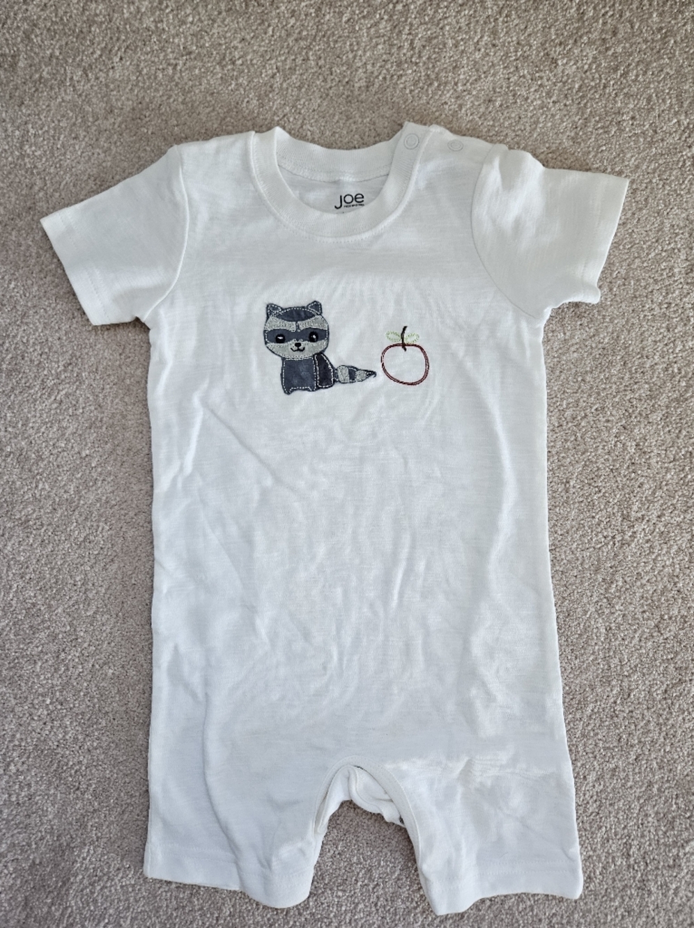 Joe Fresh White Romper with Raccoon Embroidery